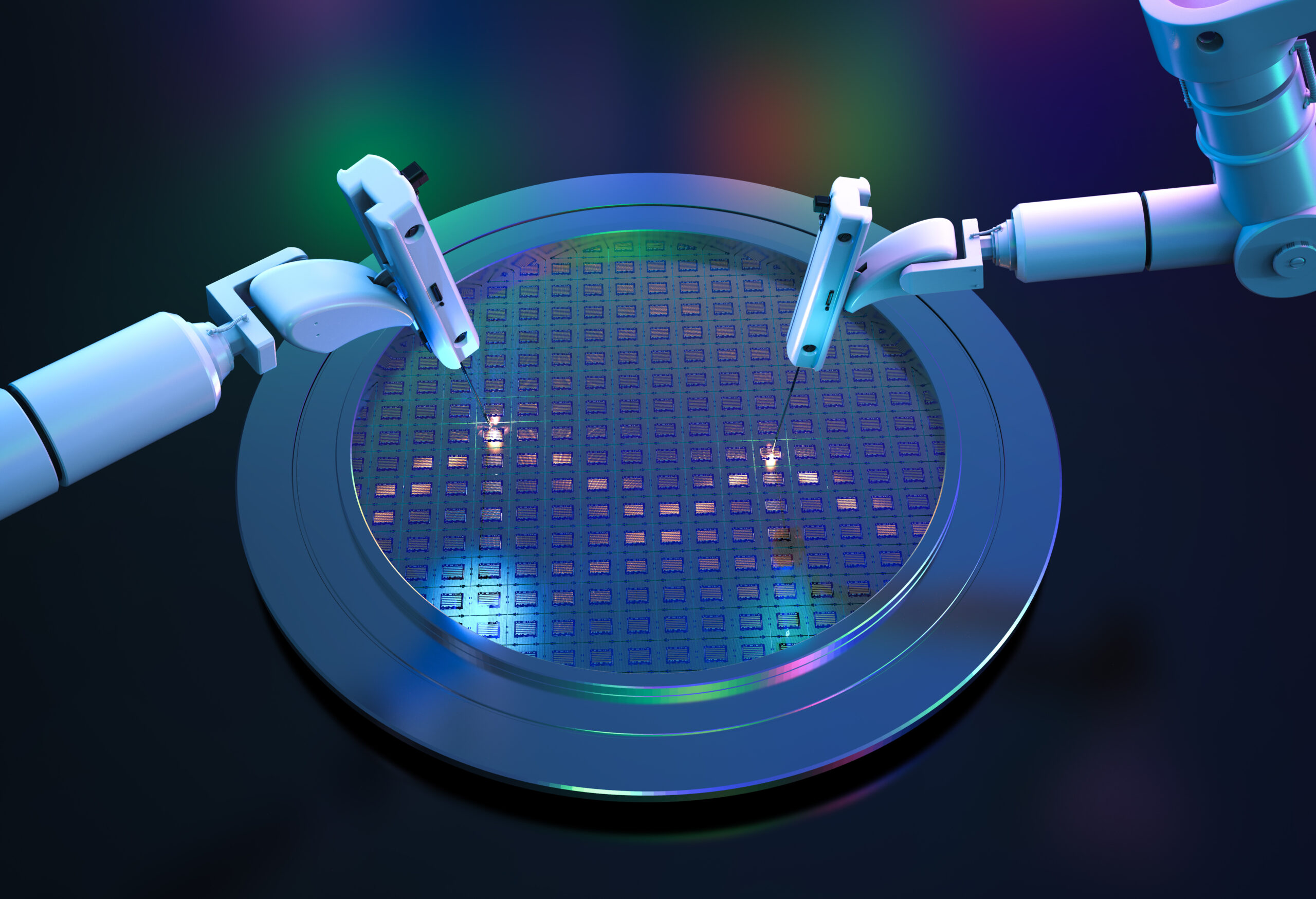 robotic arms with silicon wafers